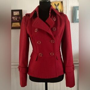 NY & Co Women's Double-Breasted Red Peacoat XS NWOT